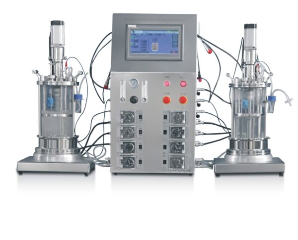 Double parallel glass fermenter (mechanical top drive) BLBIO-5GJ-2